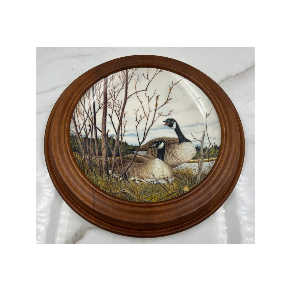 Dominion China Nesting Donald Pentz Collector Plate Geese 1986 Wood Frame 12in